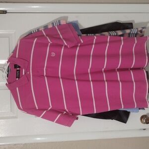Chaps Pink and white stripe polo short sleeve shirt XL